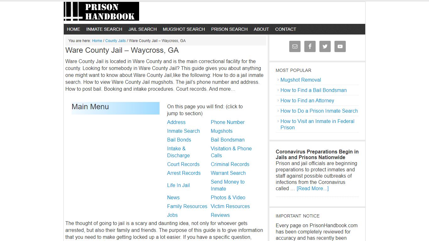 Ware County Jail – Waycross, GA - Prison Handbook